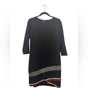 INC International Concepts Black and Gold Sheath Dress Crew Neck